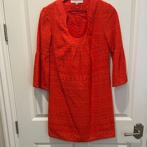 Trina Turk Bright Orange Eyelet Scoop-Neck Tunic Dress